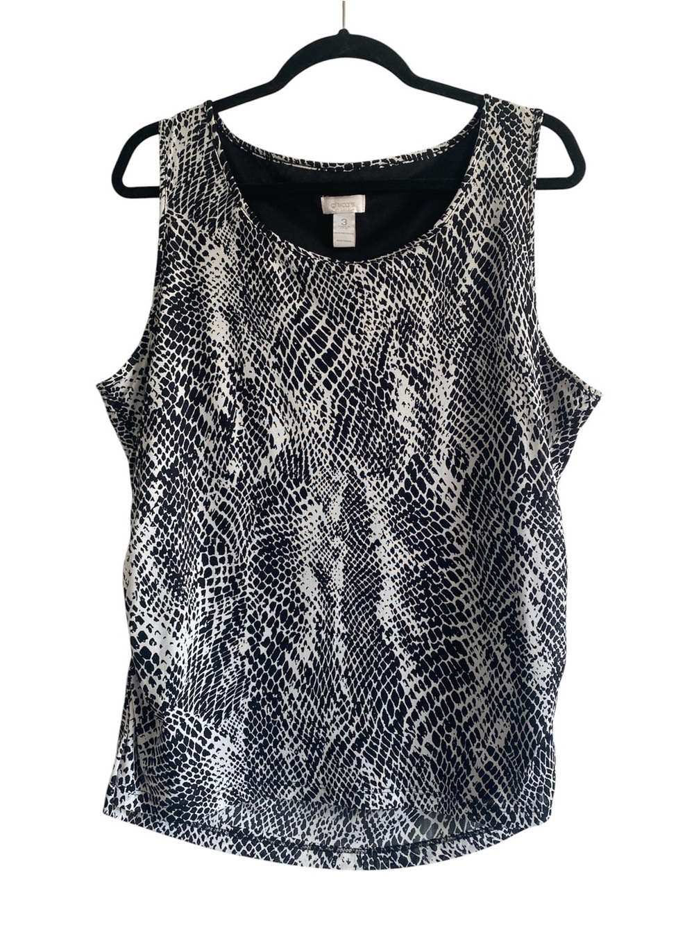 Chico’s Size 3 Snake Print Mesh Overlay Ruched Side Sleeveless Top